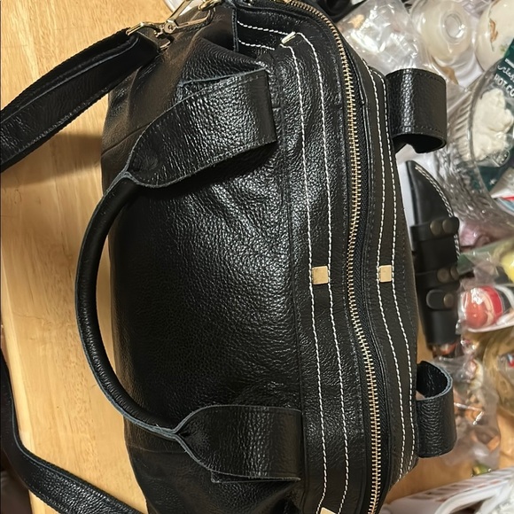 CUORE & PELLE Shoulder Bag Handbag Satchel Large Zip Top Blk Pebble Leather EUC - Picture 3 of 13